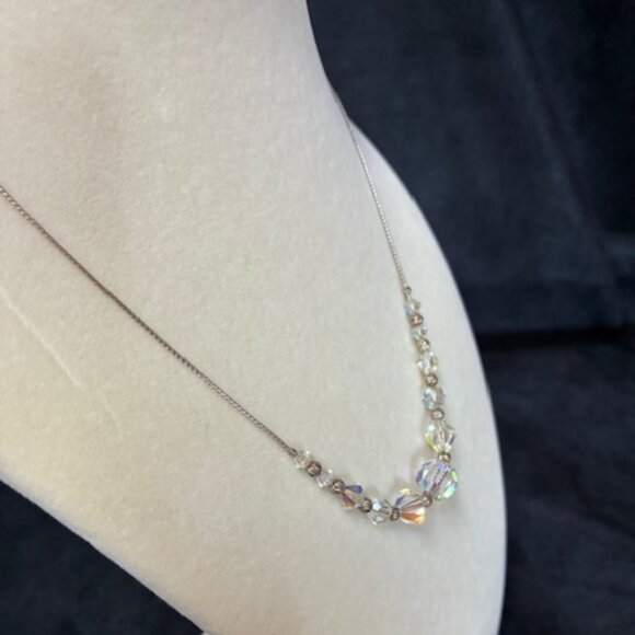 Necklace - faux crystal beads on silver tone chain. - Picture 4 of 4